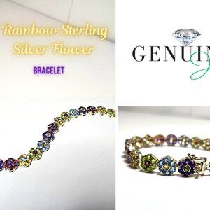 Rainbow Flower Sterling Silver Bracelet